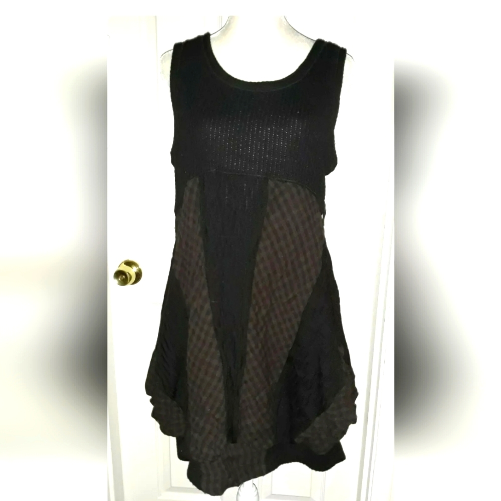 3322 Womens Dress Checkered Ruched Lagenlook Balloon Dress